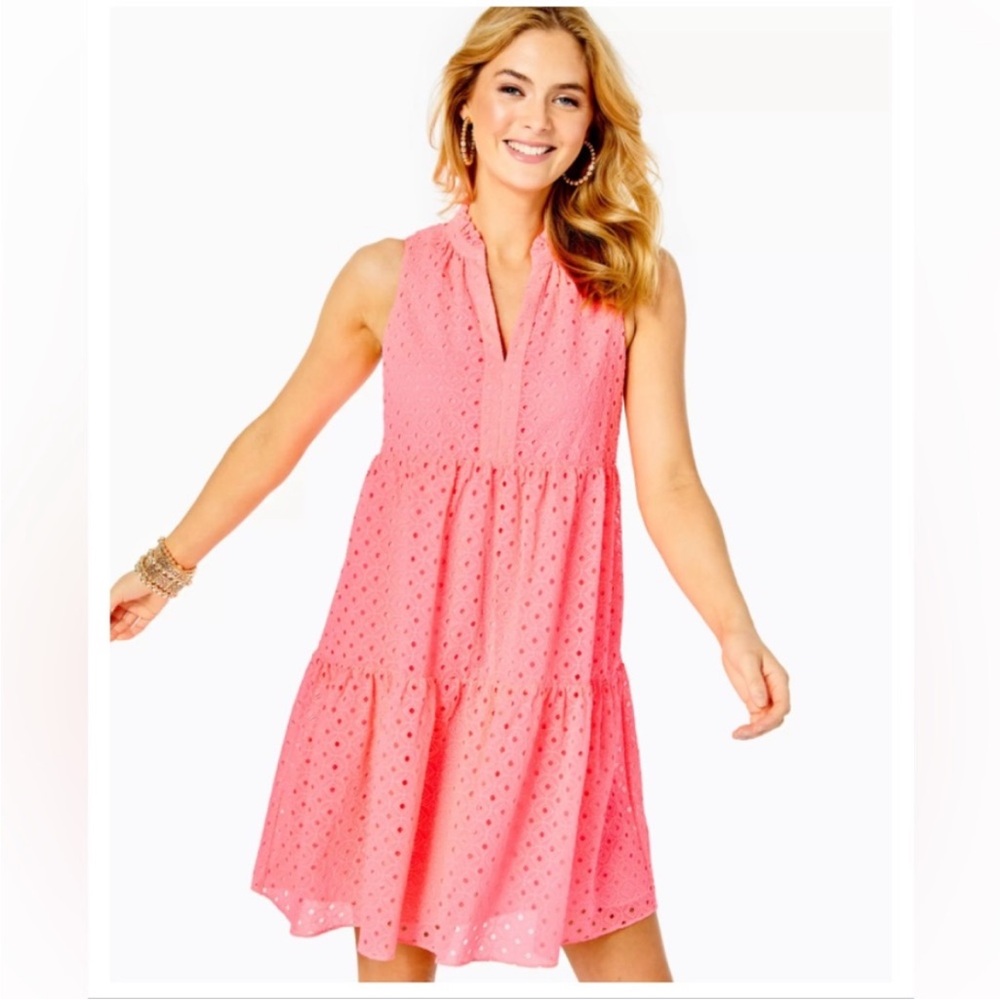 NWOT Lilly Pulitzer Novella Dress Coral Chiffon Eyelet
